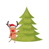 reindeer with pine tree of merry christmas vector