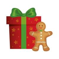 gift box christmas with ginger cookie vector