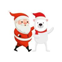 santa claus with bear characters merry christmas vector