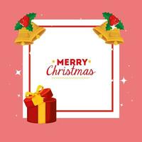 merry christmas card with gift box and decoration vector