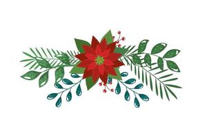 flower christmas decorative with branches and leafs vector