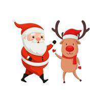 reindeer with santa claus characters merry christmas vector