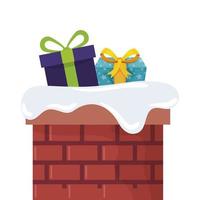 Cajas de regalo en icono aislado de chimenea vector