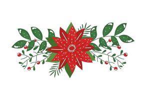 flower christmas decorative with branches and leafs vector