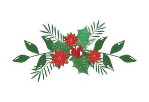 flowers christmas decorative with branches and leafs vector