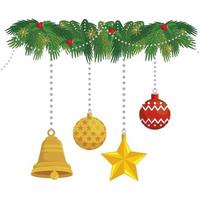 ball with set decorations christmas hanging vector