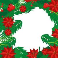 frame of christmas of flowers and leafs vector