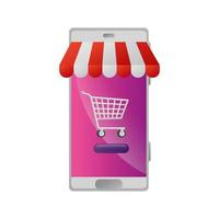 smartphone with parasol store and cart shopping vector