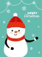 merry christmas poster with snowman vector