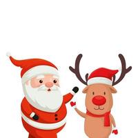 reindeer with santa claus characters merry christmas vector