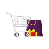 cart shopping with set icons vector