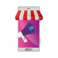 smartphone with parasol store and megaphone vector