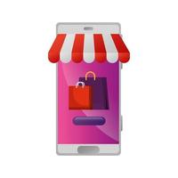 smartphone with parasol and bags shopping vector
