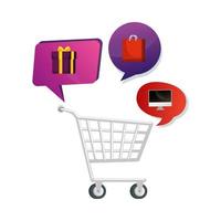cart shopping with set icons vector