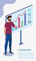 man with infographic in scene teamwork vector