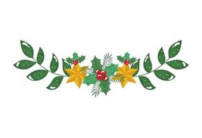 estrellas con ramas y hojas decorativas de navidad vector