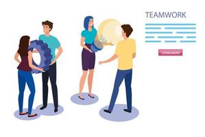 work team group with gear and light bulb vector