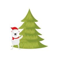 bear with pine tree of merry christmas vector