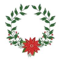 Corona decorativa navideña con flores y hojas. vector