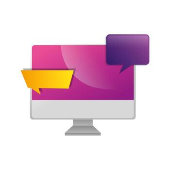 computer with speech bubbles isolated icon vector