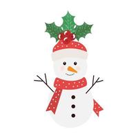 merry christmas snowman with leafs and seeds vector