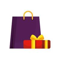 Bolsa de compras con caja de regalo icono aislado vector