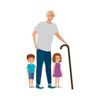 grandfather with grandchildren avatar character vector