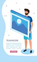 man with web page in scene teamwork vector