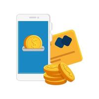 smartphone with coins and credit card vector