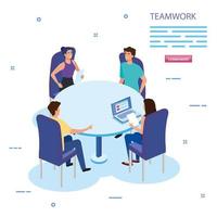 work team group in meeting avatar characters vector