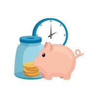 clock with piggy bank and money box vector