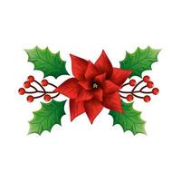 flower christmas decorative with leafs vector