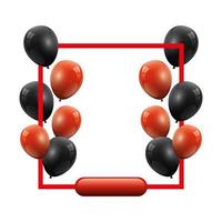 set of balloons helium black and red with square frame vector