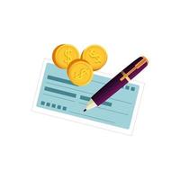 coins with check and pen isolated icon vector