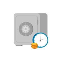 strongbox with clock and coins isolated icon vector