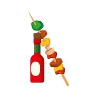 brochette of meat and vegetables with bottle sauce vector