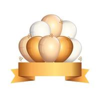 set of balloons helium golden and white with ribbon vector