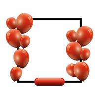 set of balloons helium red with square frame vector