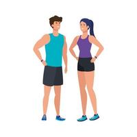 young couple athlete avatar character vector