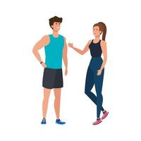 young couple athlete avatar character vector