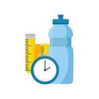 bottle water with chronometer time and tape measure vector