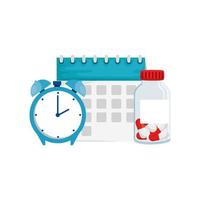 Tarro de vitamina aislado reloj y diseño vectorial de calendario vector