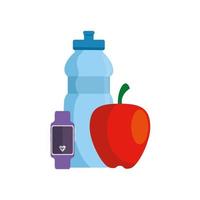 manzana fresca con set de iconos gimnasio vector