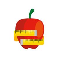 Manzana fresca con icono aislado de cinta métrica vector