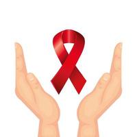 hands with aids day awareness ribbon vector