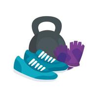 dumbbell with shoes of sport and fingerless gloves vector