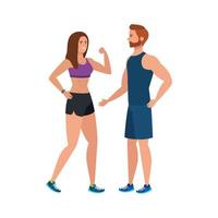 young couple athlete avatar character vector