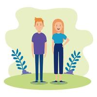 young couple in park nature vector