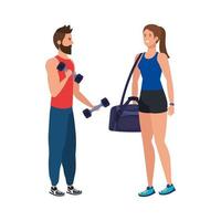 young couple athlete avatar character vector