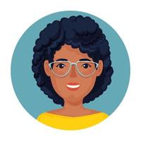 Hermosa mujer afro con gafas en marco circular vector